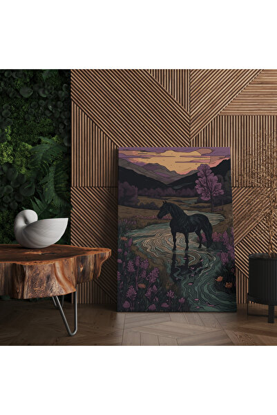 RUGSMODERN Kanvas Tablo Asil Siyah At