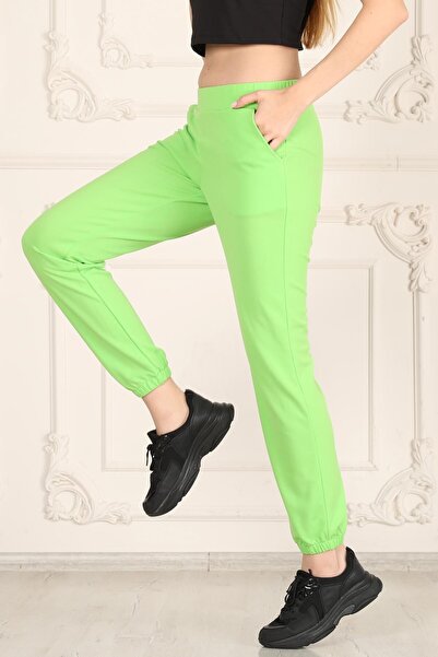 Seamoda Plus Size Neon Green Crepe Skuba Jogger Women's Casual Zumba Sweatpants