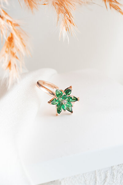 ESSARE 925 Ayar Gümüş Gold Kaplama Ayarlanabilir Lotus Çiçeği Yüzük