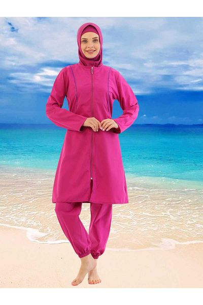 Tezzgelsin Women's Oversize Parachute Model Long Sleeve Zippered Wide Leg Hijab Swimsuit
