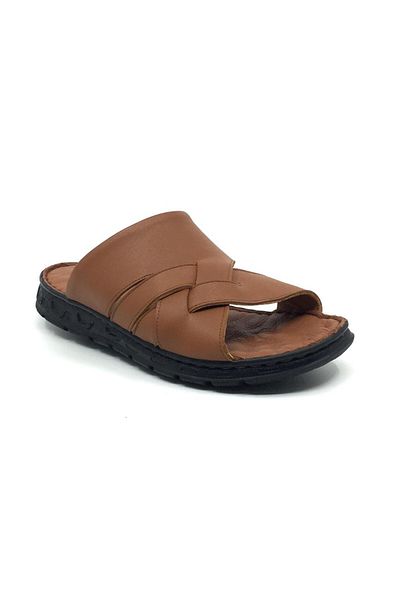 Taşpınar Ayakkabı Taşpınar 100% Genuine Leather Orthopedic Men's Summer Comfortable Slippers 40-45