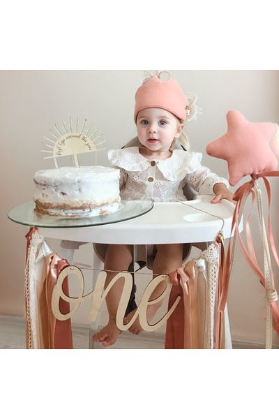 azecekids Ξύλινο σετ γενεθλίων Minimal 1 έτους Ράβδος Τσάκ Πανό Διακοσμητικό τούρτας Σετ 4
