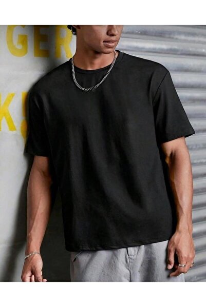 khufu Μαύρο απλό μπλουζάκι χωρίς στάμπα Trend Oversize