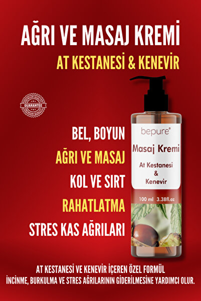 Bepure Ağrı Ve Masaj Kremi, At Kestanesi Ve Kenevir Içeren Eklem, Boyun ve Sırt Ağrı Masaj Kremi 100 ml