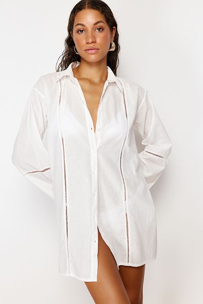 Trendyol Collection 100% pamut stranding fehér szőtt csíkos kiegészítőkkel TBESS24GO00006