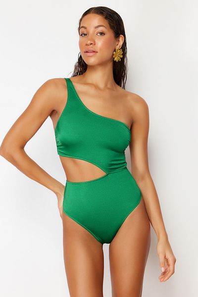 Trendyol Collection Grüner Single-Shoulder-Cut-Out/Fenster-Regulärer Mayokini TBESS24MY00005