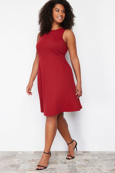Trendyol Curve Red Stitching Detailed Mini Knitted Dress TBBSS24AH00005