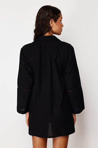 Trendyol Collection 100% Cotton Beach Shirt with Black Woven Stripe Accessories Tbess24Go00006