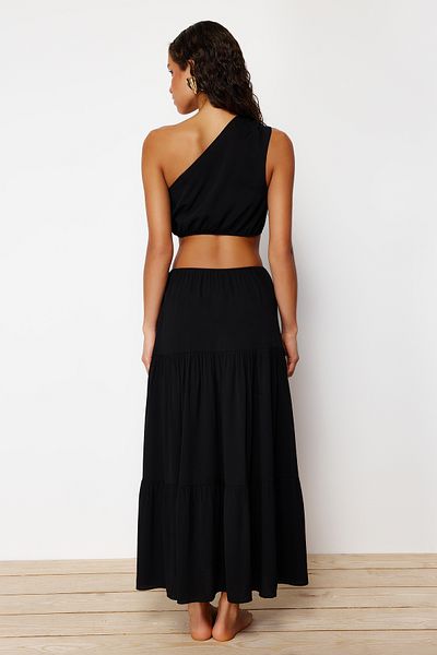 Trendyol Collection Μαύρο Maxi Woven Cut Out/Window One Shoulder Beach Dress TBESS24EL00010