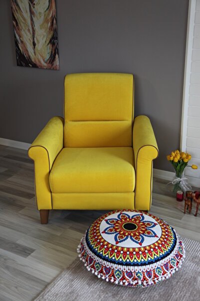 İP EV DEKOR Yer Minderi Yuvarlak 70 cm Çap İçi Dolgulu