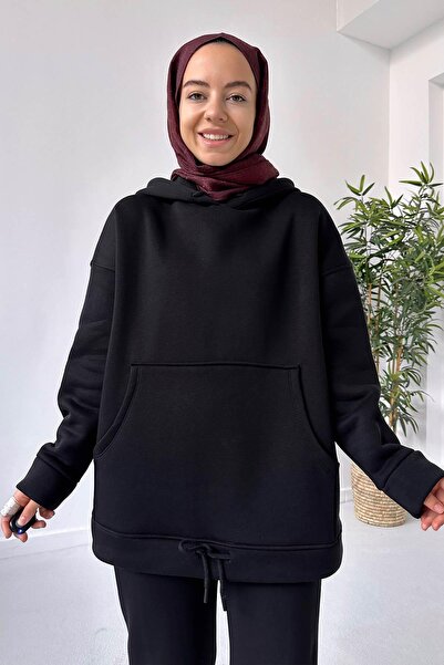 Ka Hijab Σετ αθλητικής φόρμας 3 νημάτων Hijab με ελαστικούς αστραγάλους - Μαύρο