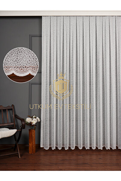 UTKUM EV TEKSTİL ÜRÜNLERİ Örümcek Ağı Desen Örme Tül Perde 1141  1/3 Sık Pile