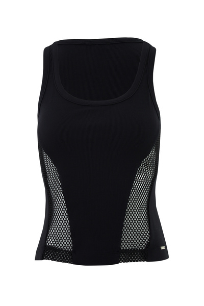 GİZİA File Detaylı Askılı Siyah Bluz