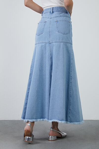 kı.we Yüksek Bel Kloş Uzun Denim Etek