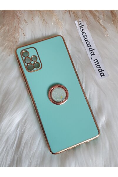 Aksesuarda Moda A71 Uyumlu Yüzüklü Standlı Gold Detaylı Lazer Kesim Kılıf