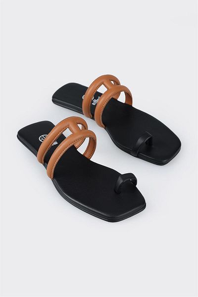 Elle Shoes Tan Leather Women's Flip Flops