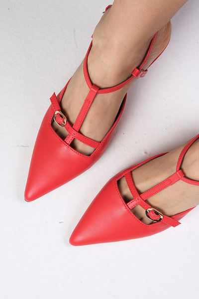 Mio Gusto Melissa Red Color Open Back Strap Women's Heeled Shoes