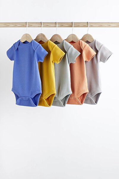 Next Baby Pamuklu Mavi Hardal Kısa Kollu 5’li Body Zıbın Set