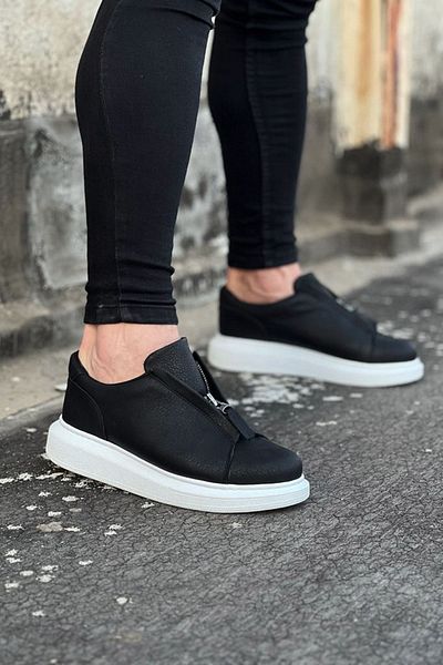 BZ Moda B010 BT Pantofi pentru bărbați, cu șireturi, cu fermoar, talpă ortopedică, matlasată, cu model, negri
