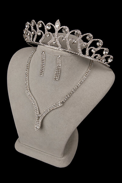 Limelia طقم أقراط وقلادة فستان سهرة من حجر الكريستال من هيرا موديل أنيق وتاج ...