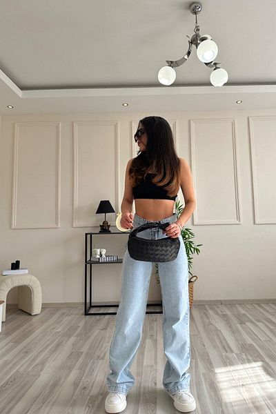 Geppetto Lisa 90's Snow Wash Blue High Waist Lycra Loose Jeans Palazzo Trousers