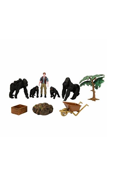 Sunman Farm Anımals Vahşi Hayvanlar Oyun Seti Goril 1 Figür 4 Goril Ve Aksesuarları Ve Çiti
