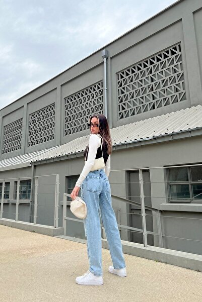 Geppetto Milano Quin 90's Light Snow Wash Blue Lycra Super High Waist Loose Jeans Palazzo Trousers