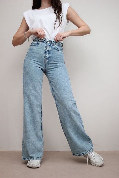 Geppetto 90s Blue Lycra - Super High Waist Loose Jeans Palazzo Trousers