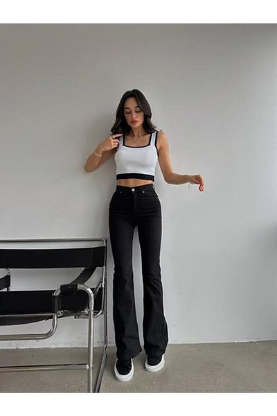 Geppetto MR Black Fadefast Gold Flare Spanish Jean High Waist Denim Trousers