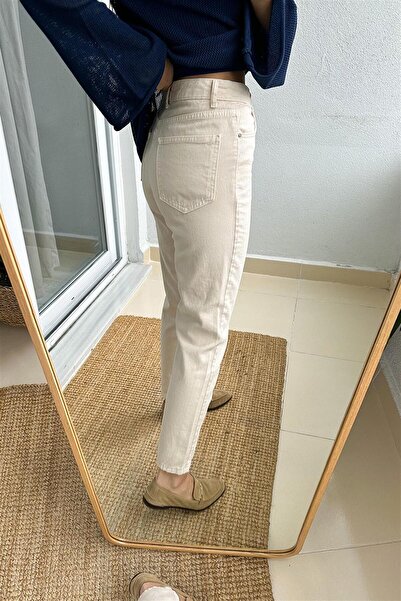 Geppetto Ψηλόμεσο Μπεζ Mom Jean - Σχέδιο Rosa