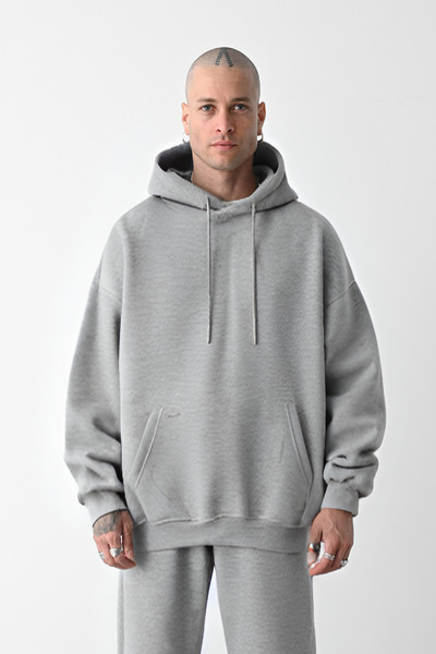 CMZ COLLECTİON MEN'S GRAY OVERSIZE 3 THREAD SWEATSHIRT HOODIE