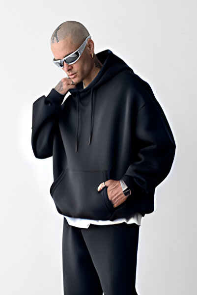 CMZ COLLECTİON MEN'S SMOKED OVERSIZED 3 THREAD SWEATSHIRT HOODIE