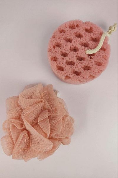 Digithome 2-Piece Bath Body Shower Loofah and Sponge Set Pink - Thn73919 C1-1-18