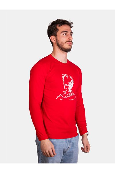 Çapıt Unisex 100% Cotton Standard Cut Crew Neck Long Sleeve White Atatürk Printed T-Shirt