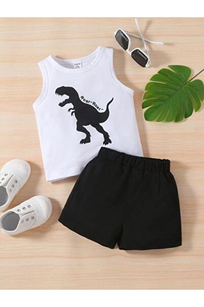 LOUİSA Dečak-Djevojčica Beli Dinosaur Štampano Majica bez rukava-Set kratkih ...