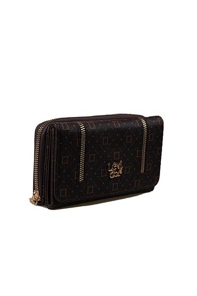 Levidor Brown Zipper Detailed Monogram Women's Wallet