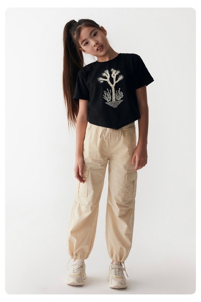 nk kids طقم بنطلون كارجو ناعم من القطن للفتيات الصغيرات