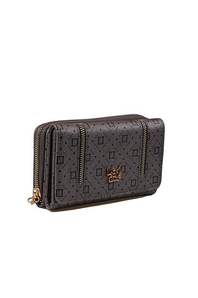 Levidor Platinum Zipper Detailed Monogram Women's Wallet