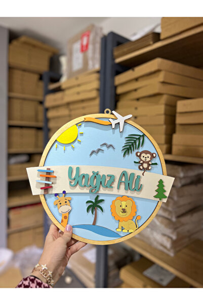 Baykuş Craft Mimarlık Özel Tasarım Hediyelik Doğa Konsept Safari Hayvanlı Aslan Zürafa Bebek Ahşap Hastane Kapı Süsü