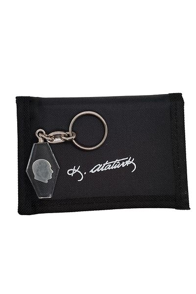ATA TANITIM Ataturk Signed Very Stylish Sports Fabric Wallet with Crystal Ata Keychain