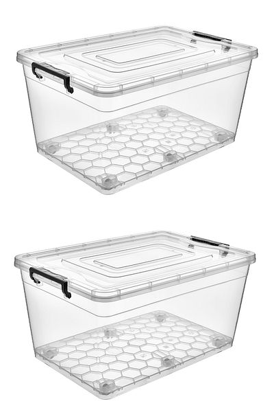 RNL04 2 Pieces 80 Liter Plastic Transparent Storage Box with Wheels - 1142 11_2