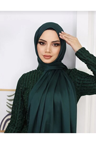 Trablus Janjan Shiny Satin Textured Hijab Evening Dress Chiffon Shawl