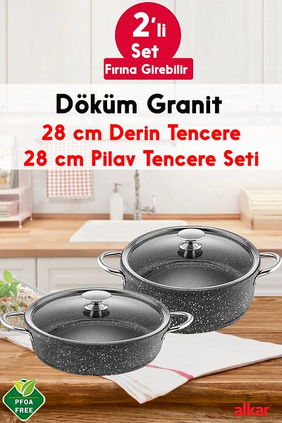 FİTHOME 2-Piece Granite Cast Deep Pot and Rice Pot Set