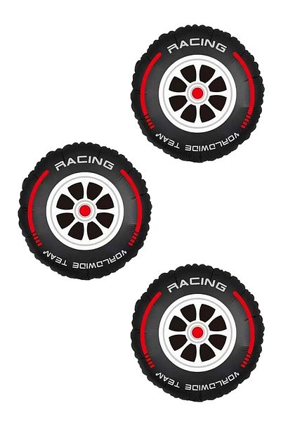 LOTUS PARTY Race Car Wheel Foil Balloon - Race Car Tire Foil Balloon 3 Pieces - 45 Cm