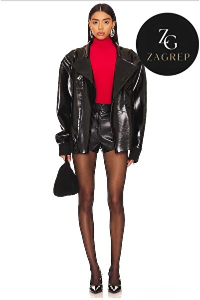 Zagrep Дамска червена блуза с поло яка и без пръсти, блуза от копринен джърси