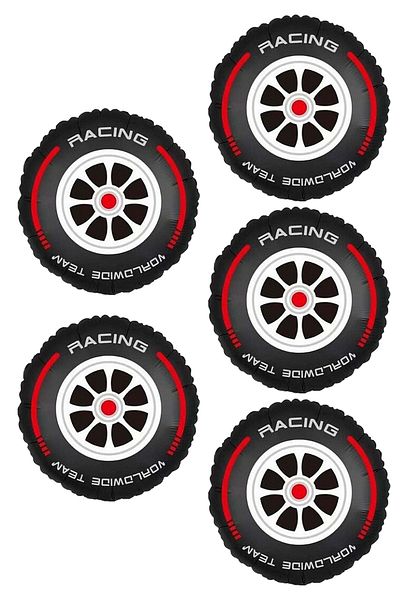 LOTUS PARTY Race Car Wheel Foil Balloon - Race Car Tire Foil Balloon 5 Pieces - 45 Cm