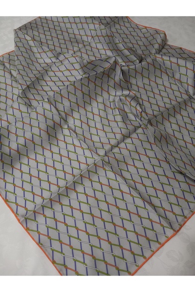 Armine وشاح حرير تيفيل بنمط هندسي فضي