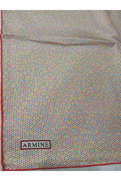 Armine Ekru Puantiye Desenli Tivil İpek Eşarp