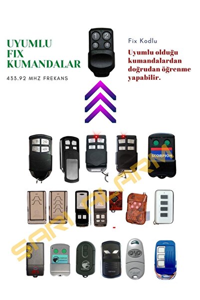 sarıalarm Rolling (NİCE, BFT, HİLAND VB) Olabilen Fıx Akıllı Kumanda Garaj Kepenk Bariyer Kumandası