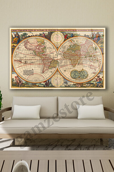 gamze store Eski Dünya Haritası Cam Tablo Ev Ofis Salon Duvar Dekoru Hediyelik Büyük Tablo Dekorasyon